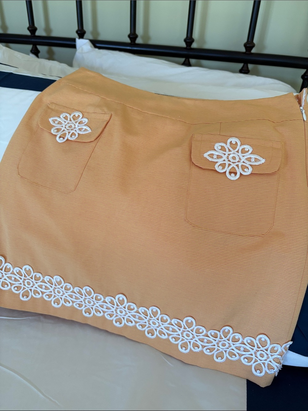 Skirtin Around Peach Mini Skirt with White Lace Trim
